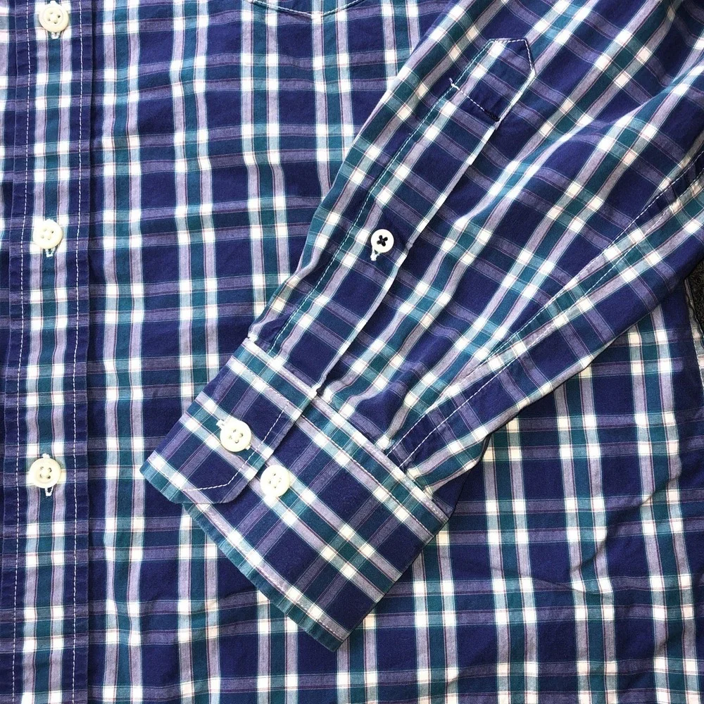 Banana Republic Soft Wash Mens Blue Teal Plaid Button Down Shirt Size‎ M